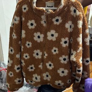 RSQ Tan Floral Sherpa Jacket